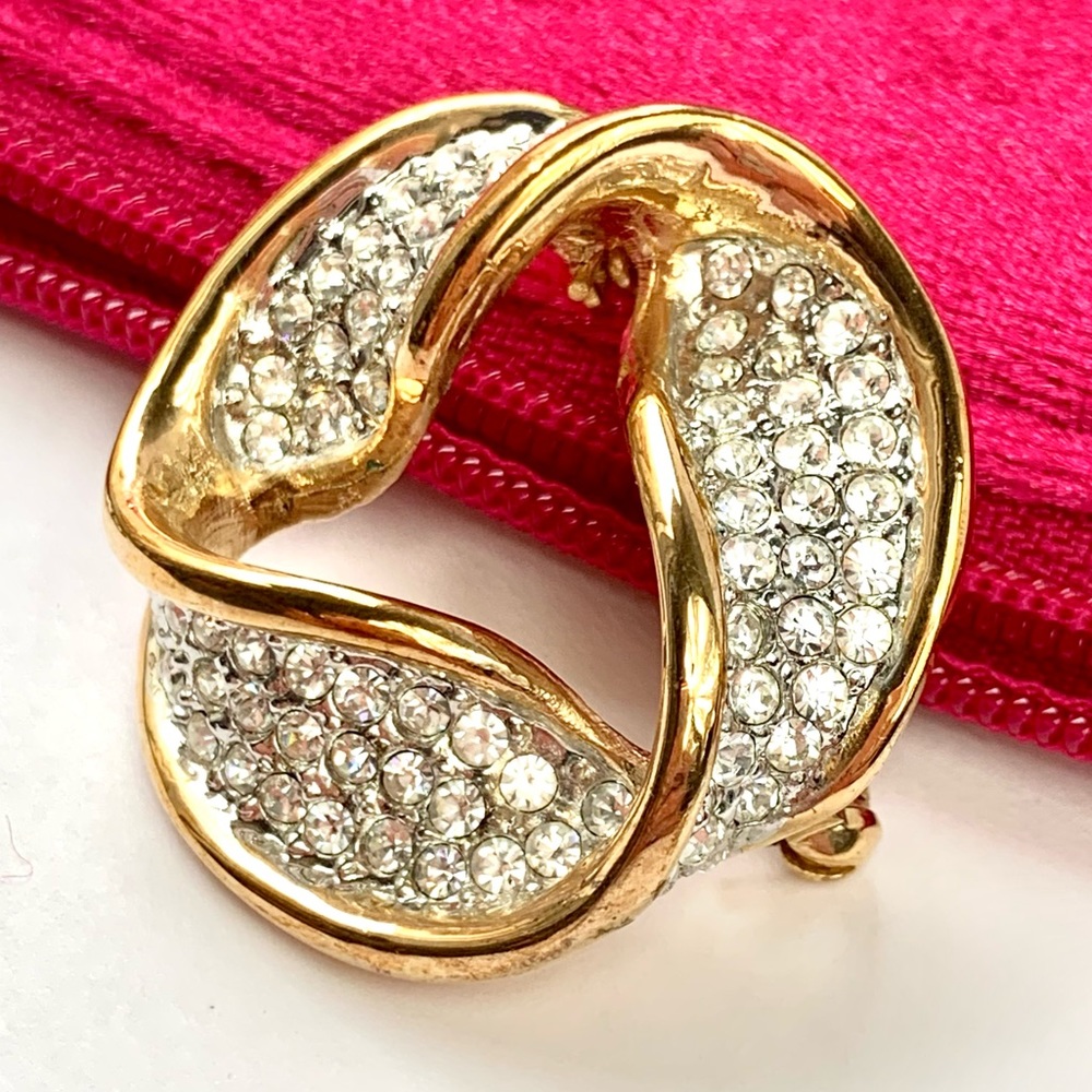 Roman Silver/Gold Tone Rhinestone Mobius Strip Brooch Pin Signed